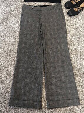 GAP Trouser Pants Wide Leg Women's size 10 Gapstretch Cuffed Black/Grey Plaid
